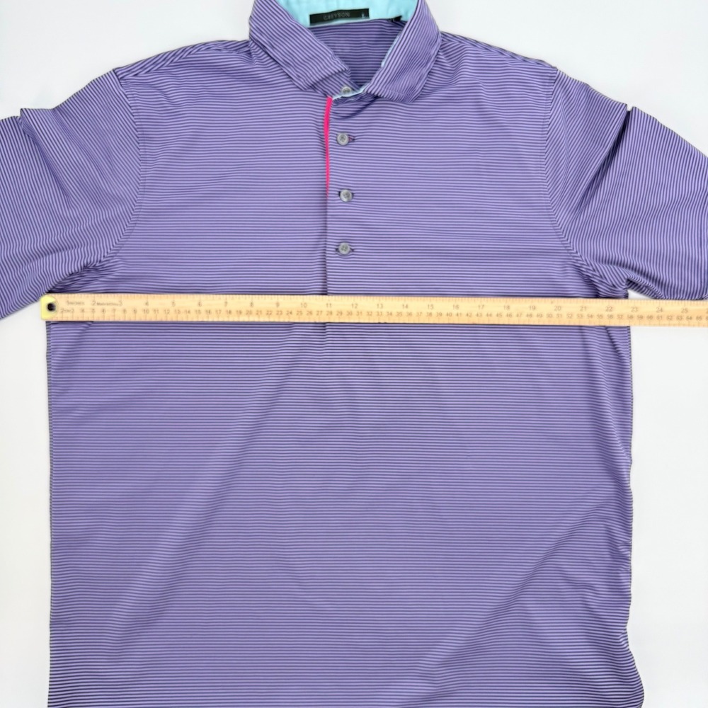 Greyson Mens Large Golf Polo Shirt Purple Pink Striped Preppy Performance Travel - Picture 7 of 8